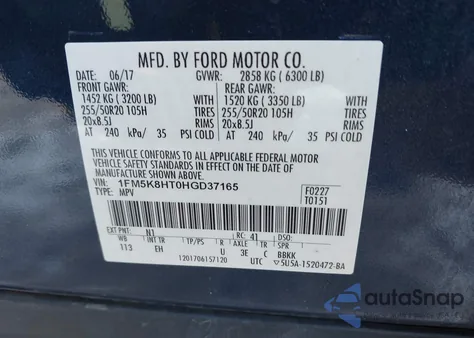 2017 Ford Explorer Platinum z USA, uszkodzony, nr VIN 1FM5K8HT0HGD37165